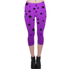 Two Tone Purple With Black Strings And Ovals, Dots  Geometric Pattern Capri Leggings  by Casemiro