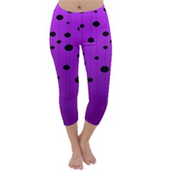 Two Tone Purple With Black Strings And Ovals, Dots  Geometric Pattern Capri Winter Leggings  by Casemiro