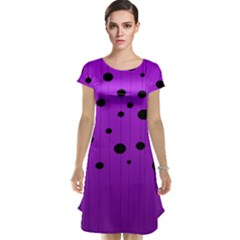 Two Tone Purple With Black Strings And Ovals, Dots  Geometric Pattern Cap Sleeve Nightdress by Casemiro