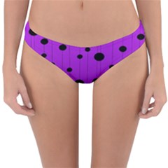 Two Tone Purple With Black Strings And Ovals, Dots  Geometric Pattern Reversible Hipster Bikini Bottoms by Casemiro