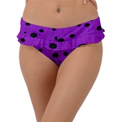 Two Tone Purple With Black Strings And Ovals, Dots  Geometric Pattern Frill Bikini Bottom by Casemiro