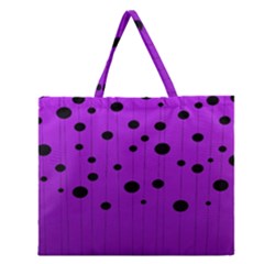 Two Tone Purple With Black Strings And Ovals, Dots  Geometric Pattern Zipper Large Tote Bag by Casemiro