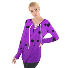 Two Tone Purple With Black Strings And Ovals, Dots  Geometric Pattern Tie Up Tee by Casemiro