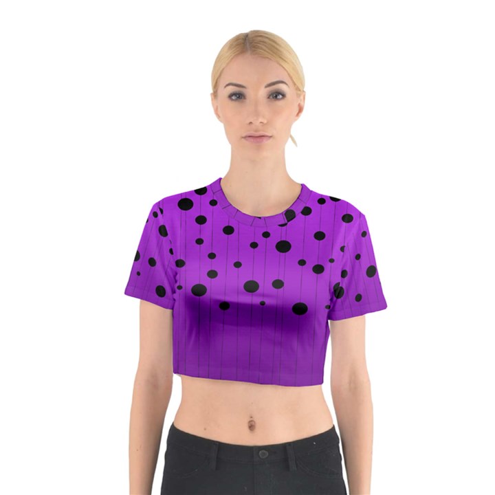 Two tone purple with black strings and ovals, dots. Geometric pattern Cotton Crop Top