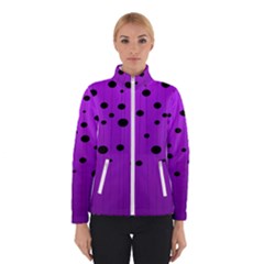 Two Tone Purple With Black Strings And Ovals, Dots  Geometric Pattern Winter Jacket by Casemiro