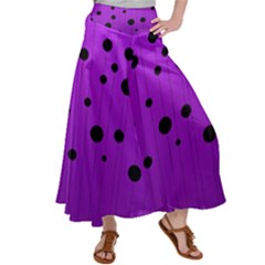 Two Tone Purple With Black Strings And Ovals, Dots  Geometric Pattern Satin Palazzo Pants by Casemiro