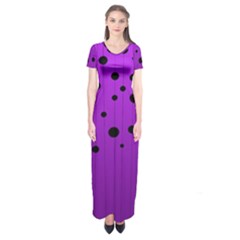 Two Tone Purple With Black Strings And Ovals, Dots  Geometric Pattern Short Sleeve Maxi Dress by Casemiro