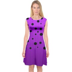 Two Tone Purple With Black Strings And Ovals, Dots  Geometric Pattern Capsleeve Midi Dress by Casemiro