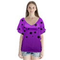 Two tone purple with black strings and ovals, dots. Geometric pattern V-Neck Flutter Sleeve Top View1