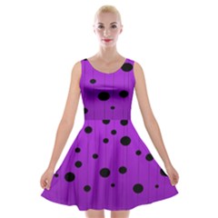 Two Tone Purple With Black Strings And Ovals, Dots  Geometric Pattern Velvet Skater Dress by Casemiro