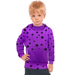 Two Tone Purple With Black Strings And Ovals, Dots  Geometric Pattern Kids  Hooded Pullover by Casemiro