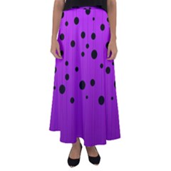 Two Tone Purple With Black Strings And Ovals, Dots  Geometric Pattern Flared Maxi Skirt by Casemiro