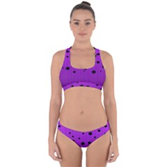 Two Tone Purple With Black Strings And Ovals, Dots  Geometric Pattern Cross Back Hipster Bikini Set by Casemiro