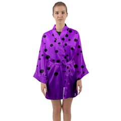 Two Tone Purple With Black Strings And Ovals, Dots  Geometric Pattern Long Sleeve Satin Kimono by Casemiro