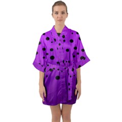 Two Tone Purple With Black Strings And Ovals, Dots  Geometric Pattern Half Sleeve Satin Kimono  by Casemiro