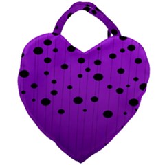 Two Tone Purple With Black Strings And Ovals, Dots  Geometric Pattern Giant Heart Shaped Tote by Casemiro