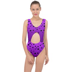 Two Tone Purple With Black Strings And Ovals, Dots  Geometric Pattern Center Cut Out Swimsuit by Casemiro