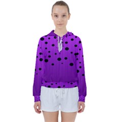 Two Tone Purple With Black Strings And Ovals, Dots  Geometric Pattern Women s Tie Up Sweat by Casemiro