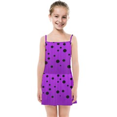 Two Tone Purple With Black Strings And Ovals, Dots  Geometric Pattern Kids  Summer Sun Dress by Casemiro