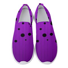 Two Tone Purple With Black Strings And Ovals, Dots  Geometric Pattern Women s Slip On Sneakers by Casemiro