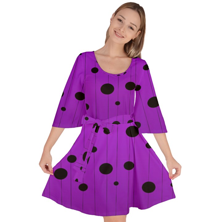 Two tone purple with black strings and ovals, dots. Geometric pattern Velour Kimono Dress