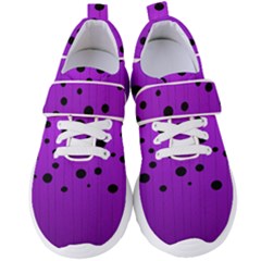 Two Tone Purple With Black Strings And Ovals, Dots  Geometric Pattern Women s Velcro Strap Shoes by Casemiro