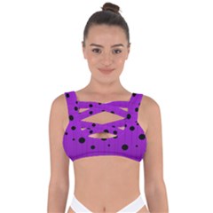 Two Tone Purple With Black Strings And Ovals, Dots  Geometric Pattern Bandaged Up Bikini Top by Casemiro