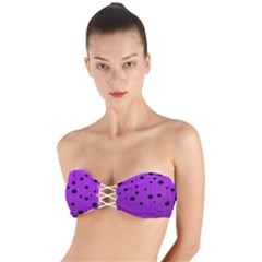 Two Tone Purple With Black Strings And Ovals, Dots  Geometric Pattern Twist Bandeau Bikini Top by Casemiro