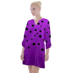 Two Tone Purple With Black Strings And Ovals, Dots  Geometric Pattern Open Neck Shift Dress by Casemiro