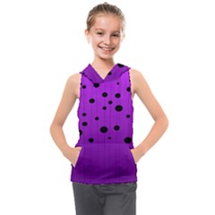 Two Tone Purple With Black Strings And Ovals, Dots  Geometric Pattern Kids  Sleeveless Hoodie by Casemiro