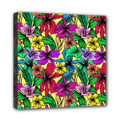 Hibiscus Flowers Pattern, Floral Theme, Rainbow Colors, Colorful Palette Mini Canvas 8  X 8  (stretched) by Casemiro