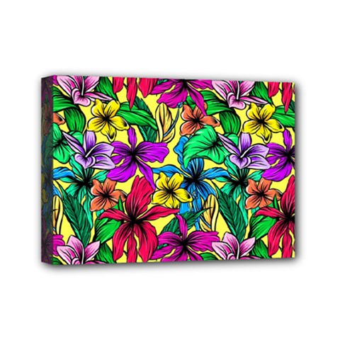 Hibiscus Flowers Pattern, Floral Theme, Rainbow Colors, Colorful Palette Mini Canvas 7  X 5  (stretched) by Casemiro