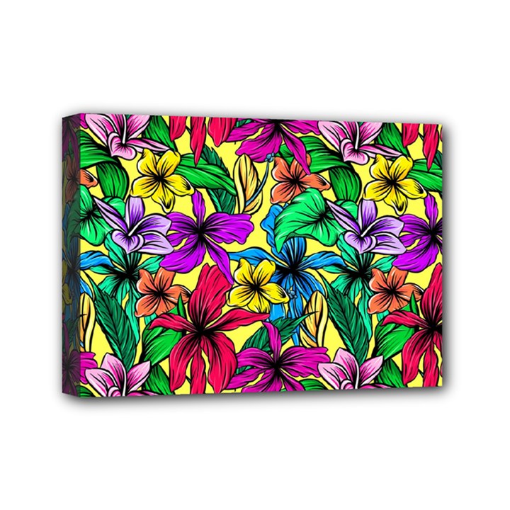 Hibiscus flowers pattern, floral theme, rainbow colors, colorful palette Mini Canvas 7  x 5  (Stretched)