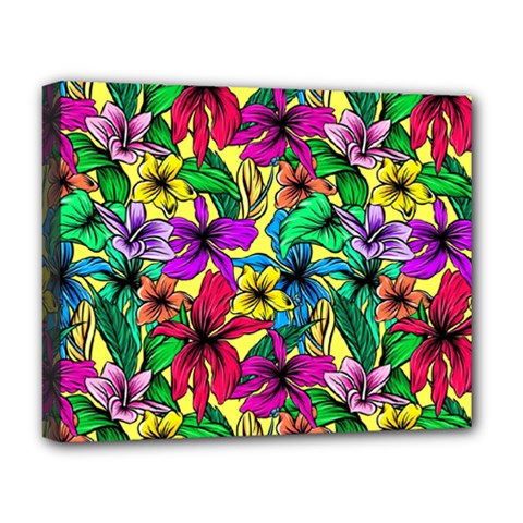 Hibiscus Flowers Pattern, Floral Theme, Rainbow Colors, Colorful Palette Deluxe Canvas 20  X 16  (stretched) by Casemiro