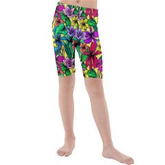 Hibiscus Flowers Pattern, Floral Theme, Rainbow Colors, Colorful Palette Kids  Mid Length Swim Shorts by Casemiro