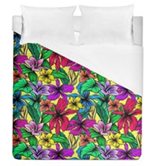 Hibiscus Flowers Pattern, Floral Theme, Rainbow Colors, Colorful Palette Duvet Cover (queen Size) by Casemiro