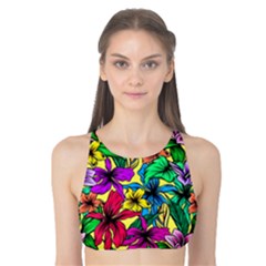 Hibiscus Flowers Pattern, Floral Theme, Rainbow Colors, Colorful Palette Tank Bikini Top by Casemiro