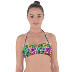 Hibiscus Flowers Pattern, Floral Theme, Rainbow Colors, Colorful Palette Halter Bandeau Bikini Top by Casemiro