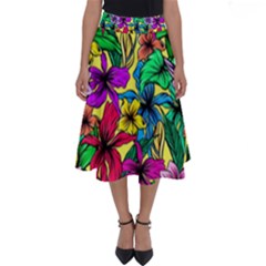 Hibiscus Flowers Pattern, Floral Theme, Rainbow Colors, Colorful Palette Perfect Length Midi Skirt by Casemiro