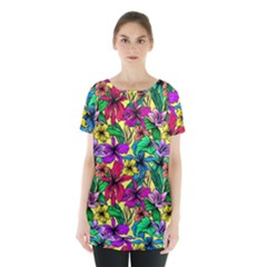 Hibiscus Flowers Pattern, Floral Theme, Rainbow Colors, Colorful Palette Skirt Hem Sports Top by Casemiro