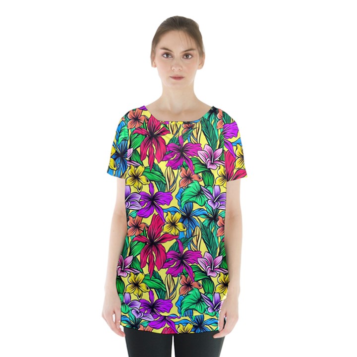 Hibiscus flowers pattern, floral theme, rainbow colors, colorful palette Skirt Hem Sports Top