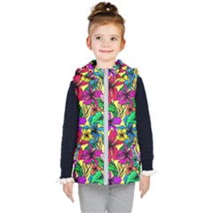 Hibiscus Flowers Pattern, Floral Theme, Rainbow Colors, Colorful Palette Kids  Hooded Puffer Vest by Casemiro