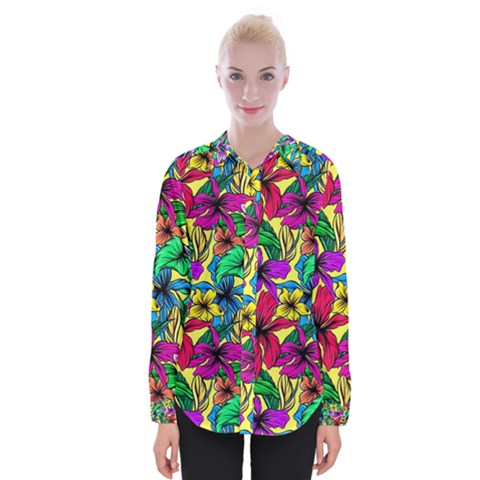 Hibiscus Flowers Pattern, Floral Theme, Rainbow Colors, Colorful Palette Womens Long Sleeve Shirt by Casemiro