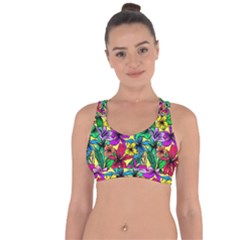 Hibiscus Flowers Pattern, Floral Theme, Rainbow Colors, Colorful Palette Cross String Back Sports Bra by Casemiro