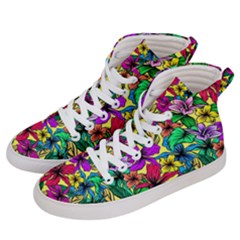 Hibiscus Flowers Pattern, Floral Theme, Rainbow Colors, Colorful Palette Men s Hi-top Skate Sneakers by Casemiro