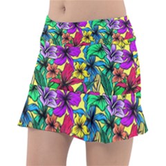 Hibiscus Flowers Pattern, Floral Theme, Rainbow Colors, Colorful Palette Tennis Skorts by Casemiro