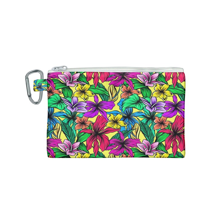 Hibiscus flowers pattern, floral theme, rainbow colors, colorful palette Canvas Cosmetic Bag (Small)