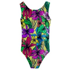 Hibiscus Flowers Pattern, Floral Theme, Rainbow Colors, Colorful Palette Kids  Cut-out Back One Piece Swimsuit by Casemiro