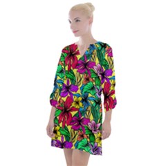 Hibiscus Flowers Pattern, Floral Theme, Rainbow Colors, Colorful Palette Open Neck Shift Dress by Casemiro