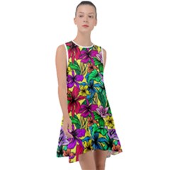 Hibiscus Flowers Pattern, Floral Theme, Rainbow Colors, Colorful Palette Frill Swing Dress by Casemiro